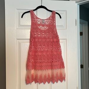 Pink Flowy Lace Tank or Mini Dress coverup
